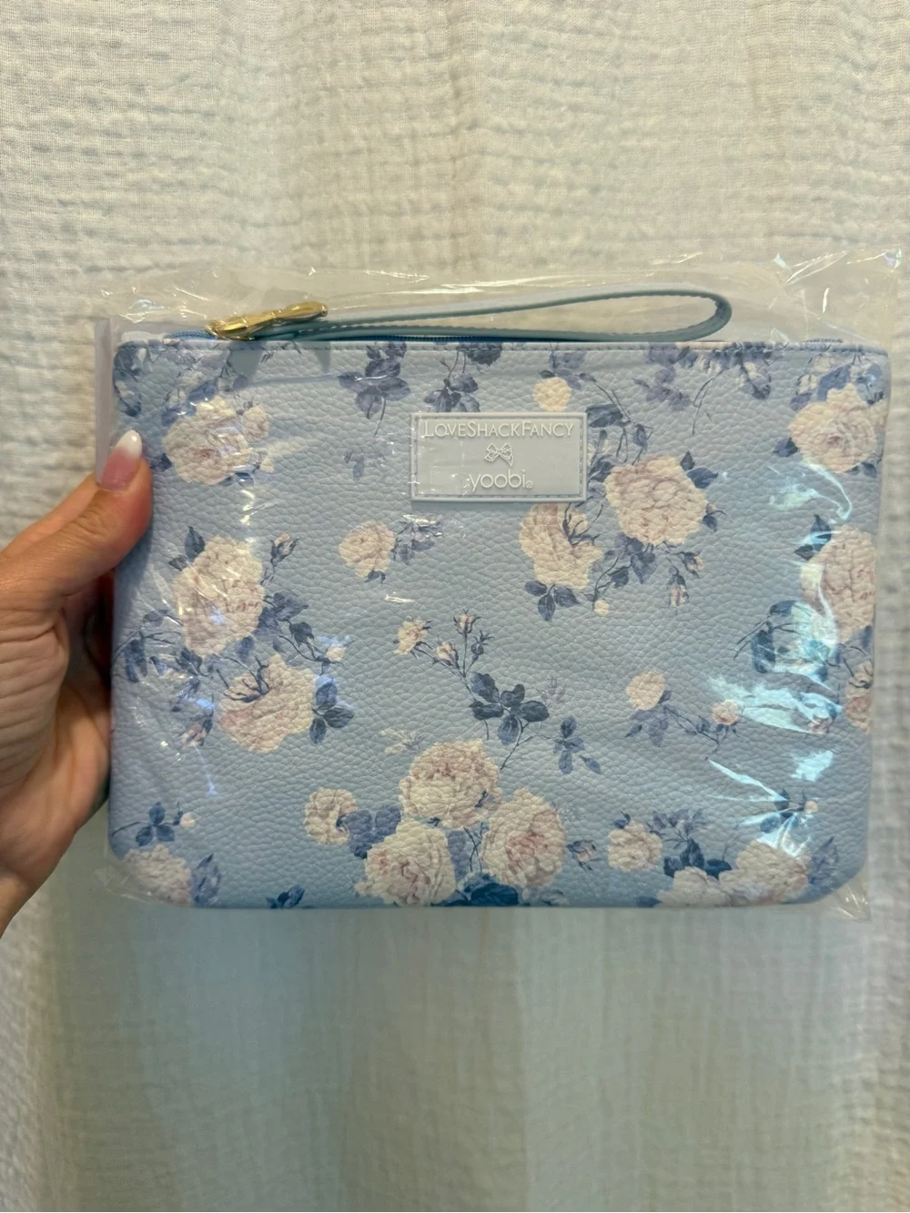 Loveshackfancy ever blooming rosette’s flat zip pencil case with strap
